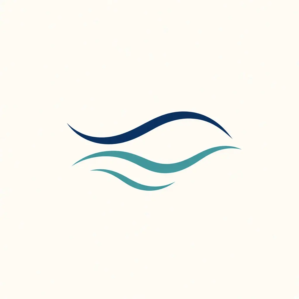 The Tidewater wave mark, navy over two sea-glass waves, printed on a cream field.